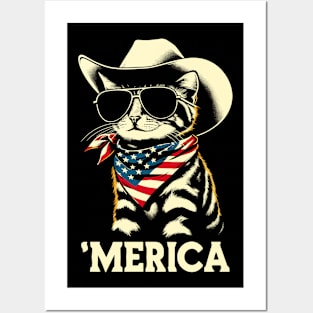 USA Flag Cat 4th of July Funny Patriotic Posters and Art